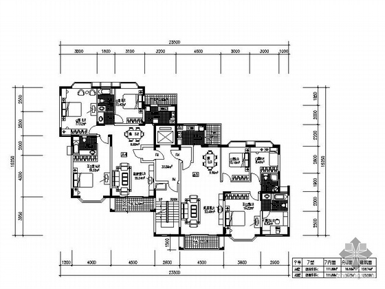 三室二厅dwg资料下载-三室二厅户型平面图（129/128）