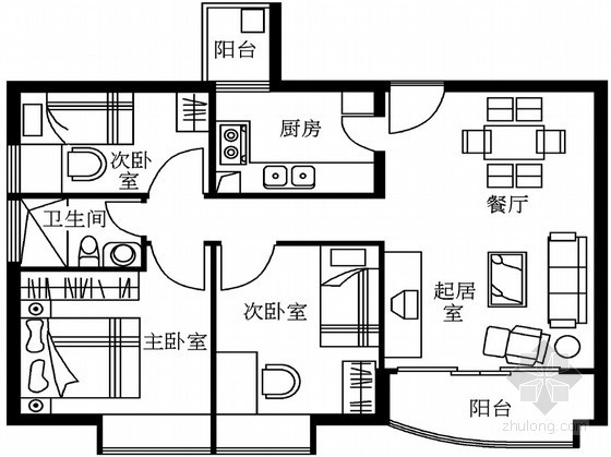 90平米装修户型资料下载-85～90平方米畅销住宅户型图