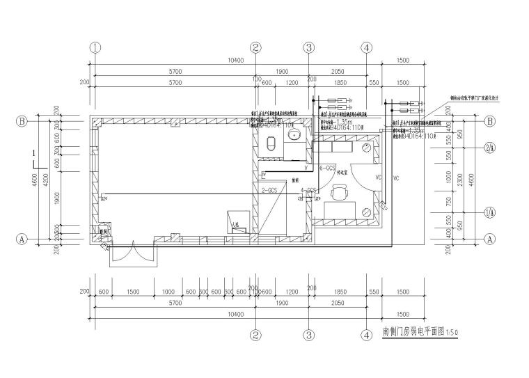 [北京]单层门房全套施工图建筑结构水暖电-南侧门房弱电平面图