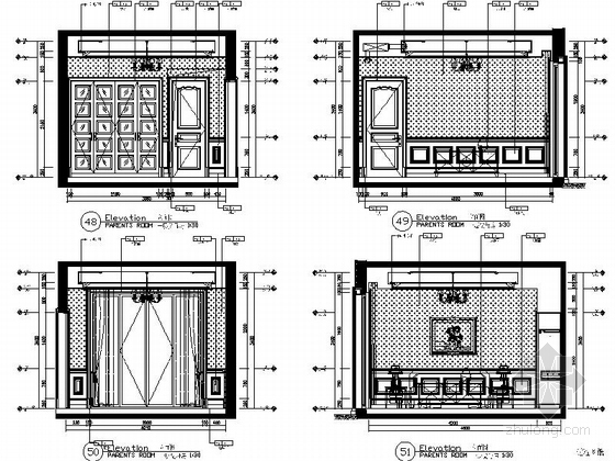 [杭州]精品典雅欧式风格两层别墅样板间CAD装修施工图父母房立面图