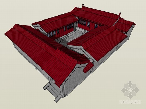 北京标准四合院图纸资料下载-北京四合院SketchUp模型下载