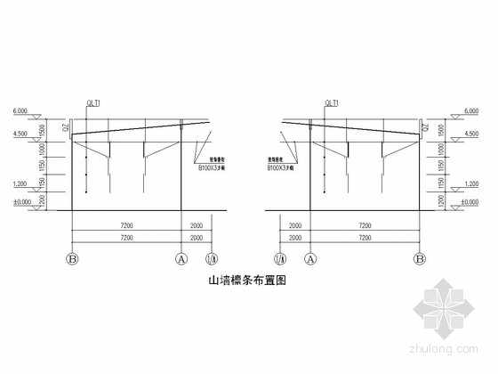 一层轻钢结构商业铺面结构施工图-山墙檩条布置图 