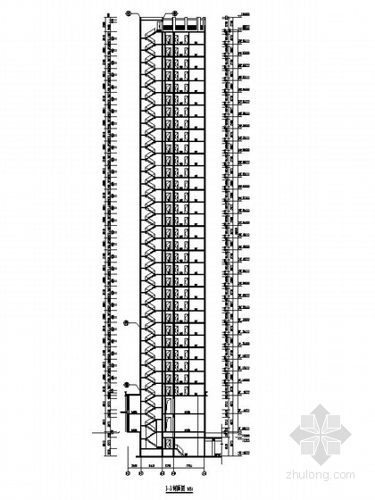 [辽宁]高层涂料外墙塔式住宅建筑施工图（含多套方案）-高层涂料外墙塔式住宅建筑剖面图 