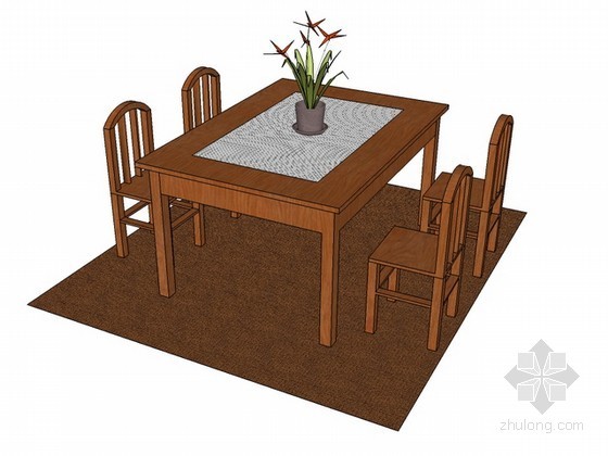 草图模型桌椅组合四人资料下载-四人餐桌椅