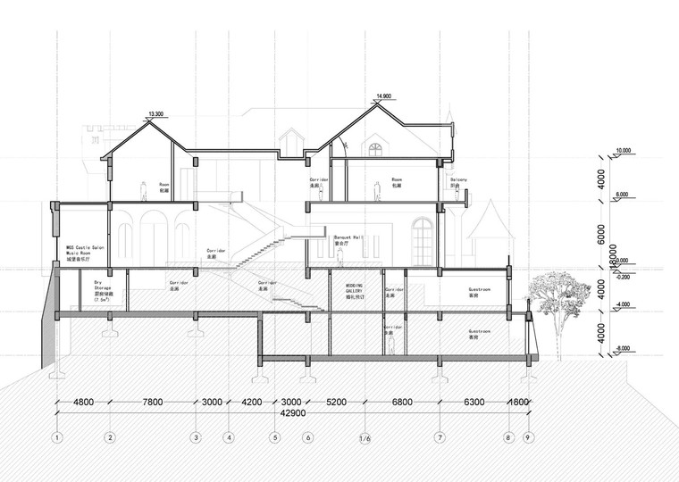 莫干山原有城堡遗迹改造裸心堡酒店-城堡剖面_section_drawing_of_the_castle