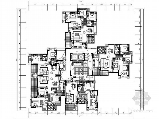 高层板式住宅户型平面图资料下载-某高层一梯五住宅户型平面图（120、100、80平方米）
