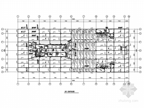24层钢框架混凝土核心筒结构国际设计中心结构施工图（安藤忠雄设计）-主楼十一层结构平面布置图