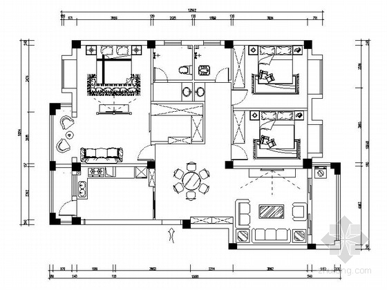 精品小区CAD资料下载-[湖北]精品花园小区时尚现代三居室装修施工图（含效果）