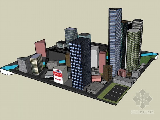 高层城市建筑SketchUp模型下载-高层城市建筑 