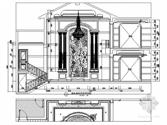 [湖南]精品奢华欧式双层别墅CAD设计装修图（含效果）客厅立面图 