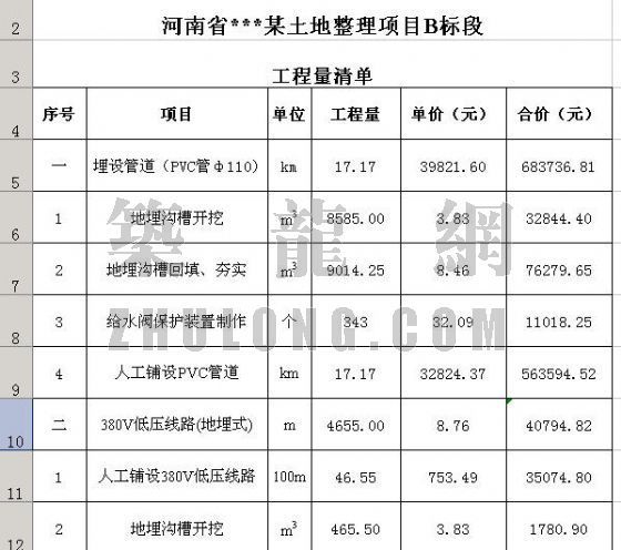 土地整理清单报价资料下载-河南省某土地整理项目投标报价预算程序