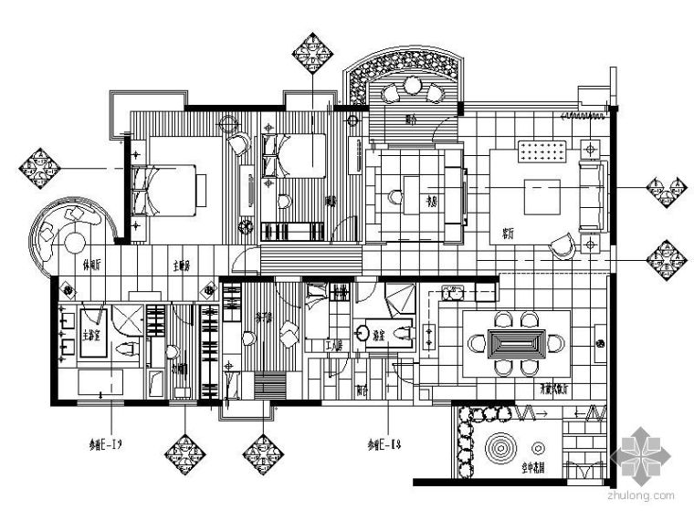 珠海户型资料下载-[珠海]典雅豪华风格示范户型四居室施工图