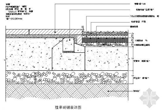 停车位植草格剖面图资料下载-植草砖铺装详图