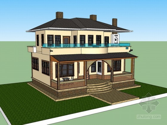 北美风格装修图片资料下载-北美风格别墅sketchup模型下载