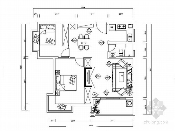 85平米两居室装修图纸资料下载-简易两居室装修图