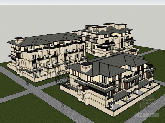 美式乡间别墅CAD资料下载-美式别墅SketchUp模型下载
