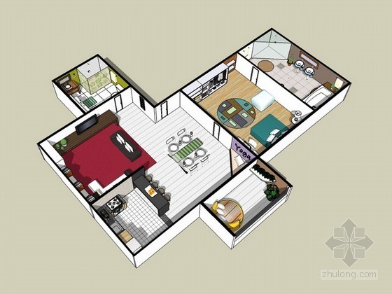 现代中国风家居资料下载-现代简约室内家居设计方案sketchup模型