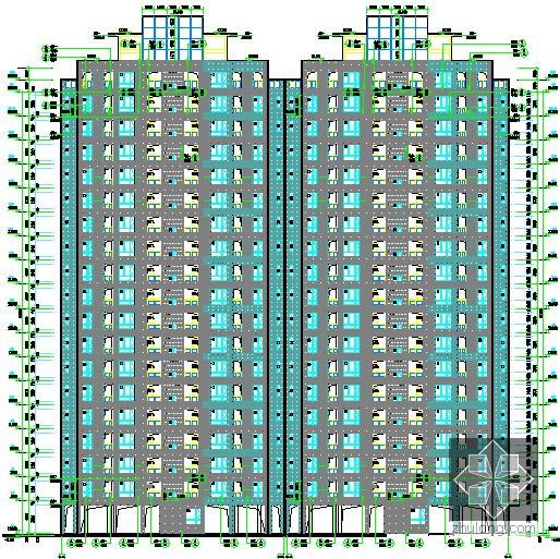 18层住宅楼土建装饰工程量计算实例（附全套CAD图纸和计算表）-轴立面图