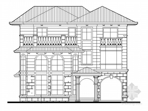 欧式别墅建筑方案图纸资料下载-某三层欧式别墅建筑方案图（南入口）