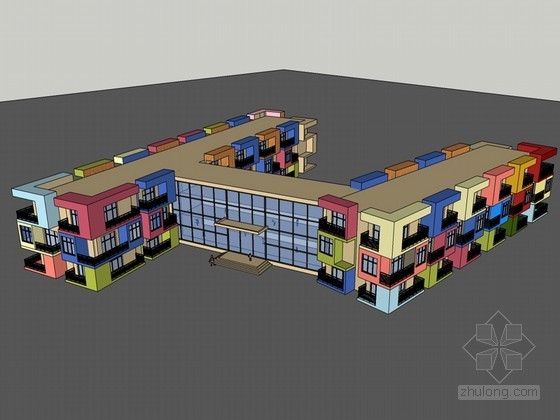 现代风幼儿园模型资料下载-现代彩色幼儿园SketchUp模型下载