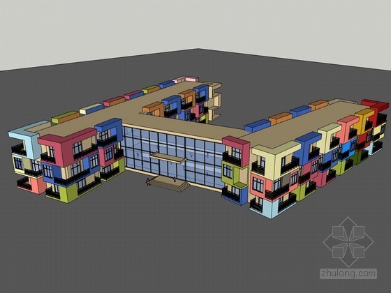 ktv彩色平面模型资料下载-现代彩色幼儿园SketchUp模型下载