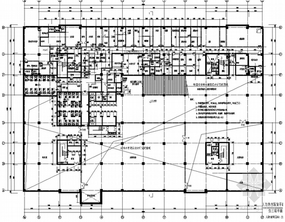 [江苏]22层框架剪力墙结构医院病房楼结构施工图（三层地下室、建筑图）-负三层平面图