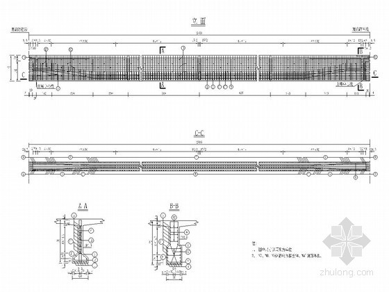 连续梁的钢筋布置资料下载-装配式预应力混凝土桥T梁梁肋钢筋布置图