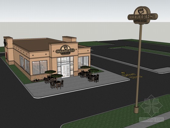 奶茶店咖啡店设计平面图资料下载-咖啡店建筑SketchUp模型下载