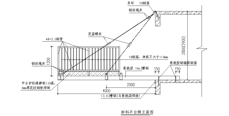 [重庆]新闻传媒中心一期工程卸料平台施工方案（悬挑式)-悬挑式卸料平台构造详图