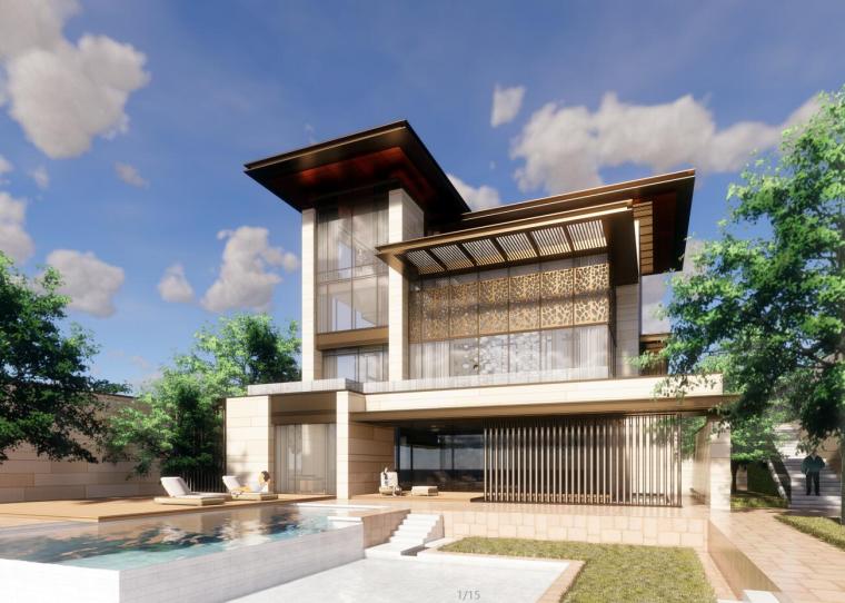 独栋住宅别墅风格资料下载-新亚洲风格独栋别墅建筑模型设计（2018年）
