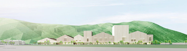 Fujimoto’s vision for the new Ishinomaki City Cultural Center calls for a single structure that evokes the feel of a cluster of buildings. Image Courtesy of SFA