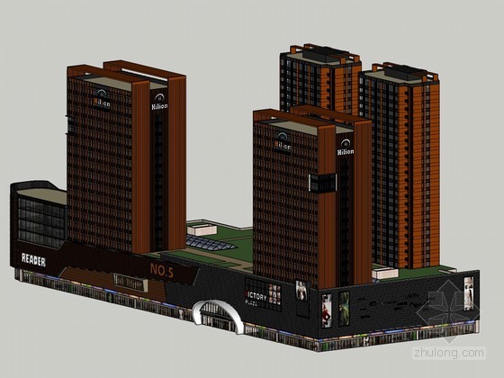 商业综合体双优化资料下载-现代商业综合体SketchUp模型下载