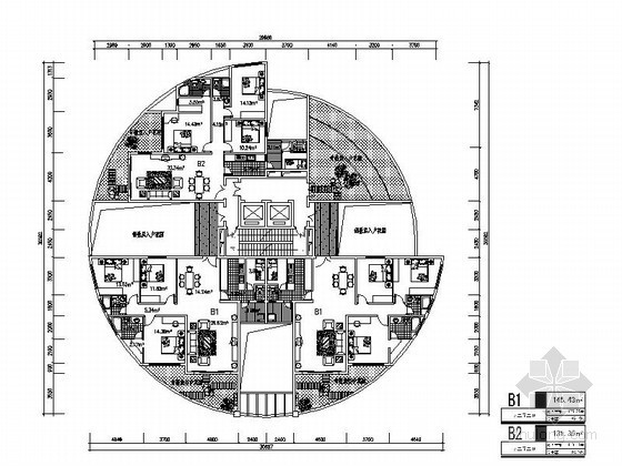 高层建筑户型图合集资料下载-六种圆形户型图合集