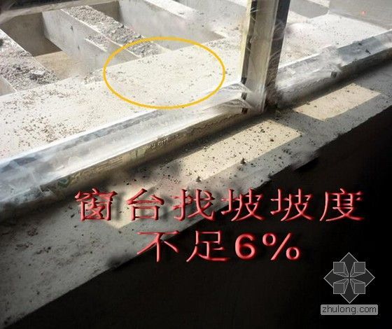 标杆企业建筑项目工程质量问题案例分析（380余页 土建及水电安装）-窗台抹灰找坡坡度不足6%