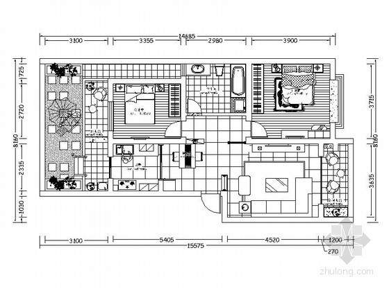两居室公寓户型平面资料下载-现代花园两居室内平面图