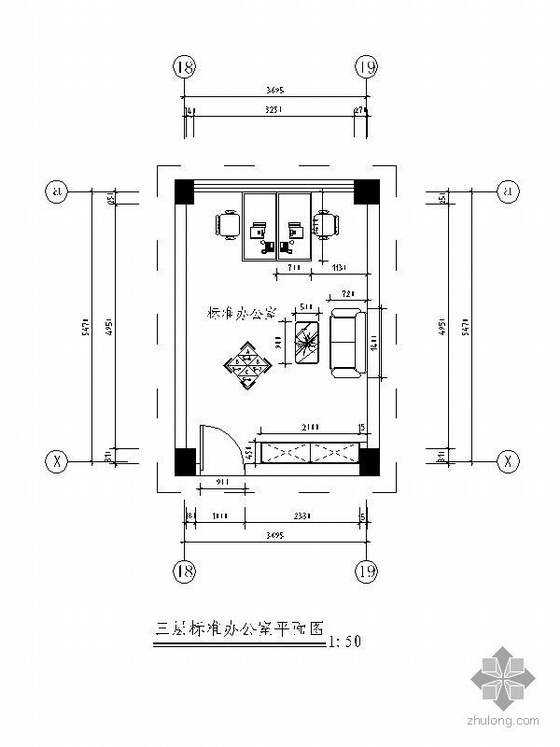 办公室电气装修图资料下载-[湖南]标准办公室装修图