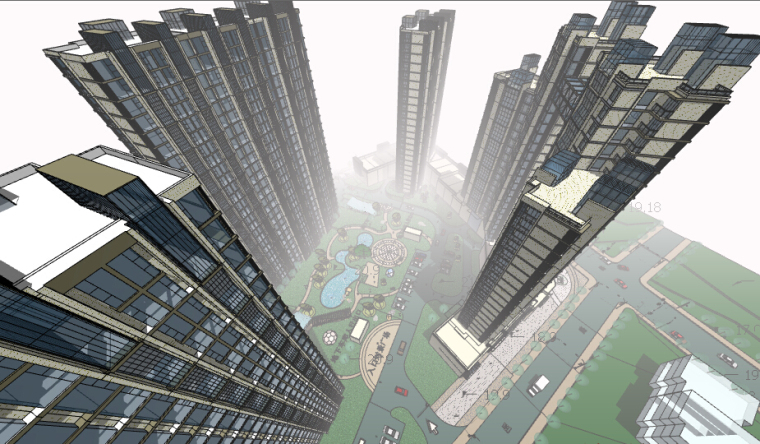 古典商业建筑景观3D模型资料下载-高层商业+住宅区景观设计SU模型