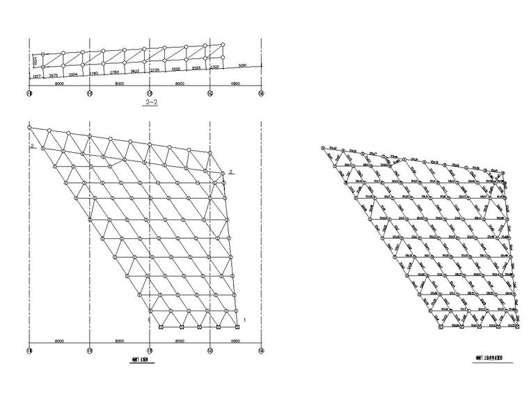 管桁架结构空间网架钢结构屋面结构施工图-钢架1立面图与上弦杆件布置图