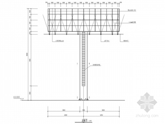 单立柱双面型户外广告牌结构施工图-立面图 