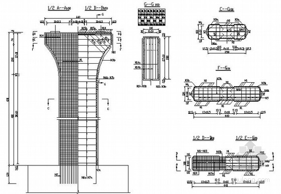 [黑龙江]预应力连续箱梁桥施工图65张附计算书（肋板台 花瓶墩）-连续箱梁桥墩钢筋构造图 