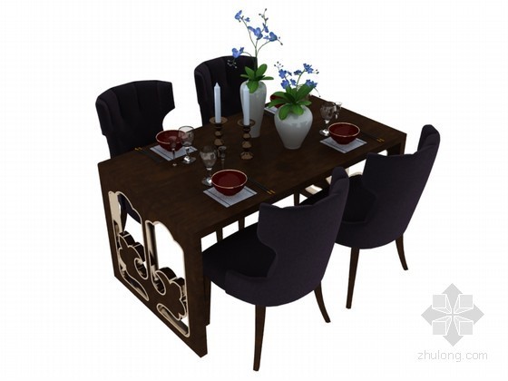 四人餐桌3D模型资料下载-欧式餐桌3D模型下载