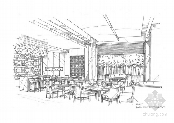 [北京]知名超级豪华七星级酒店室内设计方案图-日餐厅效果图