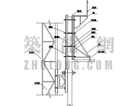钢爬架方案资料下载-外墙组合钢模板爬架处支设图