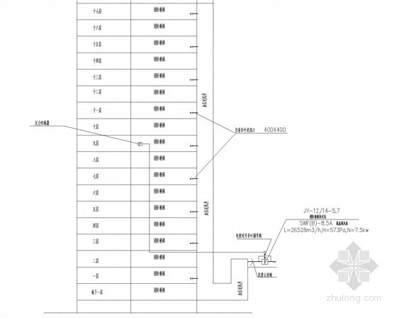 [湖南]22层公寓住宅建筑群通风系统设计施工图-加压送风系统原理图 
