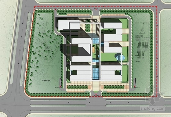 [浙江]13层现代风格医院规划及单体设计方案文本(含CAD)-医院规划总平面图 