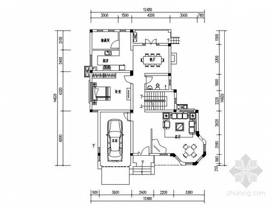 中式独栋别墅平面资料下载-某二层独栋别墅户型平面图（278）