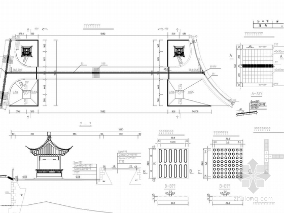 [重庆]带观光亭上承式等截面悬链线空腹式拱桥设计图纸32张（国际公司）-人行道铺砌设计图