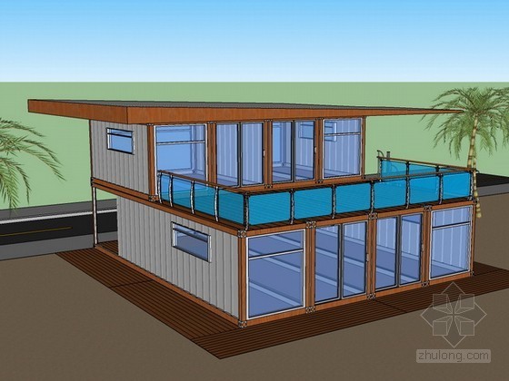 钢结构集装箱方案资料下载-海边集装箱别墅sketchup模型下载