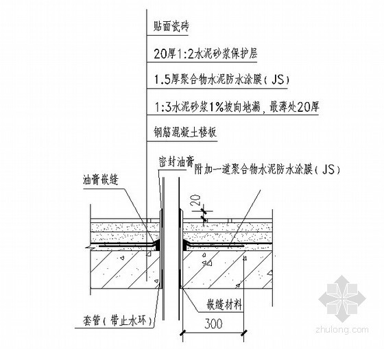 雨水立管做法详图资料下载-卫生间防水穿楼板立管做法