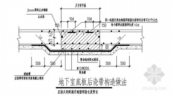 [四川]高层框剪结构住宅楼施工组织设计（172页）-地下室底板后浇带构造做法 